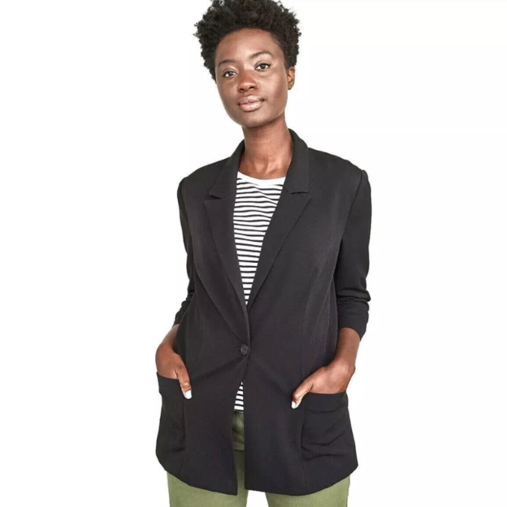 Elizabeth James Black Blazer XL Minimalist Scrunch Cuff Classic Menswear Capsule